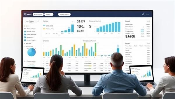 An interactive budget dashboard displaying graphs, charts, and financial figures in a visually appealing and easy-to-understand format, with citizens accessing the portal on laptops and tablets, symbolizing the openness and accessibility of BudgetMate in government financial planning.