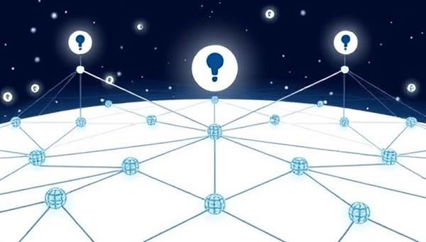 An illustration of interconnected blockchain nodes forming a secure communication network, with data blocks encrypted and transmitted securely between users, highlighting the robust security features and decentralized nature of the Blockchain-Powered Telecommunications Platform.