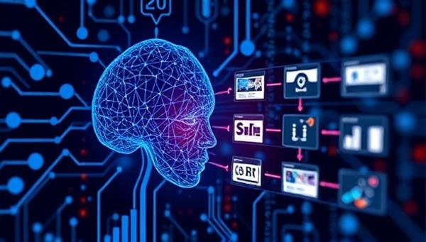 An AI algorithm analyzing consumer data in real-time, with a visual representation of personalized ads being delivered to different target segments based on their preferences and behaviors, illustrating the power of AI-driven advertising.