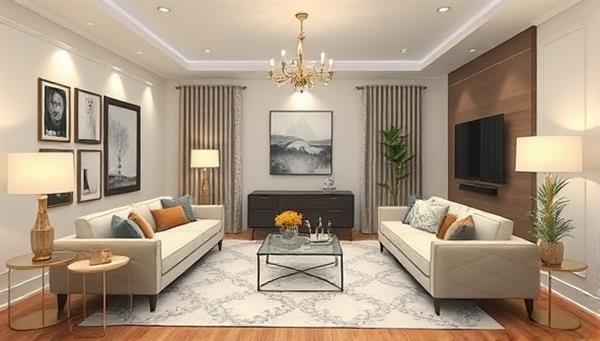An elegant virtual room design showcasing a modern living space with stylish furniture, decor accents, and personalized touches, illustrating the transformative power of virtual interior design consultations.