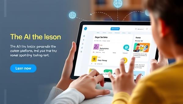 An engaging visualization of a user interacting with the AI-powered platform, showing a personalized lesson plan on a digital device with colorful visuals and interactive elements, conveying a modern and effective learning experience.