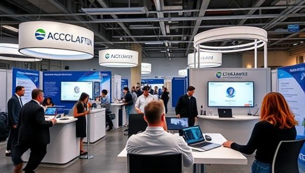 An online platform interface showcasing virtual booths of government agencies, job seekers engaging in chat sessions with recruiters, and a virtual interview room, creating a dynamic and interactive job fair experience.