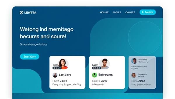 An engaging digital platform interface showcasing a user-friendly design with profiles of lenders and borrowers interacting through secure connections, conveying trust and financial empowerment.