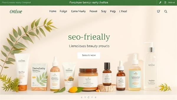 An aesthetically pleasing online marketplace interface showcasing a variety of eco-friendly beauty products with natural packaging, botanical ingredients, and sustainable branding, conveying a message of conscious beauty choices and environmental responsibility.