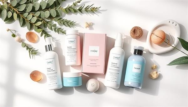 An aesthetically pleasing flat lay image featuring a collection of soothing self-care products from the MindfulMood Box, arranged artfully with soft lighting and natural elements, conveying a sense of relaxation and tranquility.
