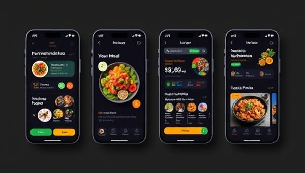 An engaging app interface showcasing personalized meal recommendations, nutritional insights, and interactive features like meal tracking and recipe suggestions, with vibrant visuals and user-friendly navigation, creating a seamless and personalized nutrition experience.