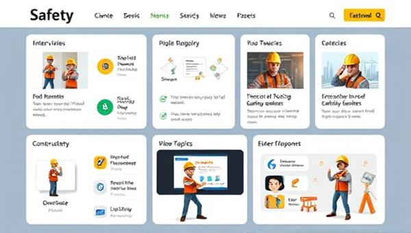An online safety training platform interface featuring interactive modules, quizzes, and video tutorials on construction safety topics, with 3D animations illustrating safety protocols, protective gear usage, and emergency response procedures, conveying a comprehensive and engaging learning experience for construction professionals.