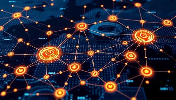 An intricate network of interconnected data nodes and AI algorithms visualized in a digital landscape, with glowing nodes representing investment opportunities and risk factors, illustrating the sophisticated analytics and insights provided by the InvestIQ platform.