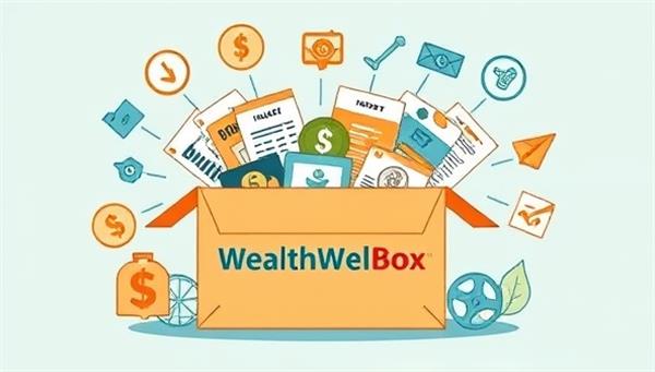 A visually appealing box filled with financial tools and resources, surrounded by icons representing budgeting, investing, and financial literacy, creating an enticing and educational image for WealthWellBox.
