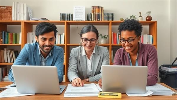 An image of a diverse team of grant writers collaborating virtually on a grant proposal, surrounded by research materials and laptops, conveying professionalism and expertise in securing funding.