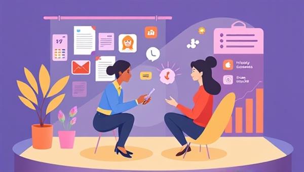 An inspiring digital illustration of a virtual career coaching session, showcasing a career coach providing guidance and support to a client through a virtual career development program, with career tools, industry resources, and success milestones displayed, symbolizing empowerment and growth in career advancement.