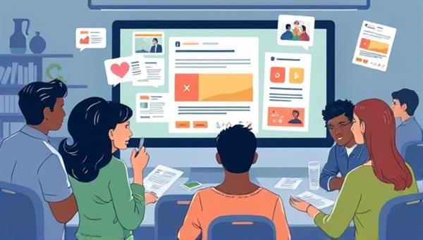 An illustrative depiction of diverse community members interacting with targeted ads that align with their specific interests and passions within an online forum, showcasing the personalized and community-centric approach of CommunityConnect Ads.