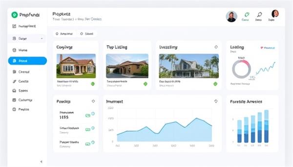An online investment dashboard displaying property listings, investment options, and real-time performance metrics, illustrating the seamless and transparent nature of the PropFunds platform.