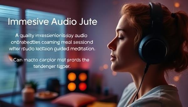 An immersive audio setup featuring high-quality headphones, a serene environment, and a person experiencing a calming ASMR session or guided meditation, highlighting the relaxation and sensory immersion provided by the subscription service.