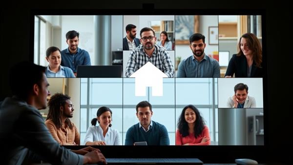 An image of a diverse group of individuals engaging in a virtual meeting, discussing real estate investment opportunities on a digital platform, symbolizing collaboration and community in real estate crowdfunding.
