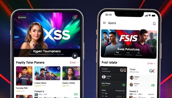 An engaging app interface showcasing various eSports tournaments, player profiles, and real-time match updates, with vibrant colors and dynamic visuals representing the excitement of competitive gaming.