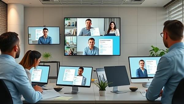 A virtual HR consulting setting with HR consultants conducting a virtual onboarding session, showcasing a diverse team engaging with new hires through virtual platforms, HR documents displayed on screens, and a collaborative virtual workspace, emphasizing modern HR practices.