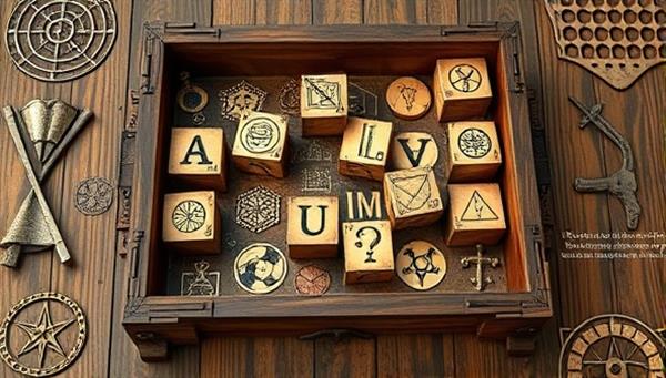 An image of a mysterious and intricate wooden puzzle box filled with enigmatic symbols, hidden compartments, and cryptic clues, symbolizing the engaging and challenging mystery box games awaiting subscribers within the subscription service.