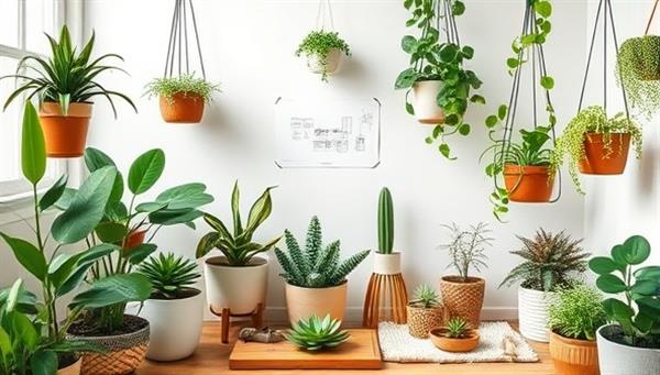 An inviting image of a virtual home gardening consultation, featuring a cozy indoor garden setup with a variety of houseplants, succulents, and hanging planters, along with gardening tools and design sketches, encapsulating a tranquil and green home oasis.