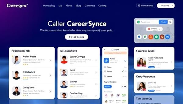 An AI-powered career matching platform interface displaying personalized job recommendations, skill assessment tools, and career development resources, with users exploring different career paths and job opportunities, showcasing the innovative and user-centric approach of CareerSync.
