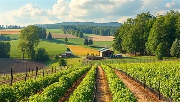 An immersive digital landscape showcasing a picturesque sustainable farm with interactive elements such as virtual farm tours, live Q&A sessions with farmers, and engaging farm activities, inviting viewers to embark on a virtual journey with GreenFarm Adventures into the world of sustainable agriculture.