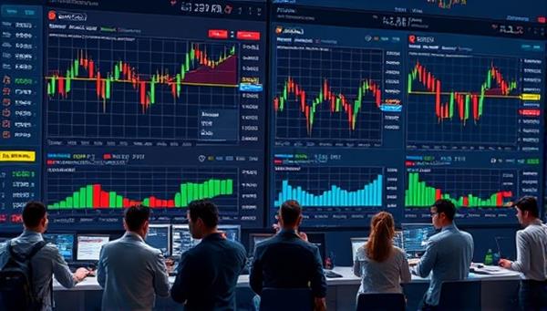 A dynamic digital exchange platform interface displaying live cryptocurrency trading charts, order books, and trading pairs, with a diverse group of traders engaging in transactions and analyzing market movements, symbolizing a vibrant and active trading marketplace in the digital realm.