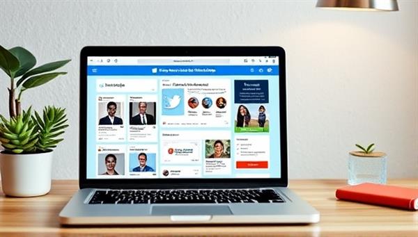 An engaging online personal branding workshop featuring a laptop displaying social media profiles, branding guides, and success stories, creating a digital environment for personal growth and professional development.