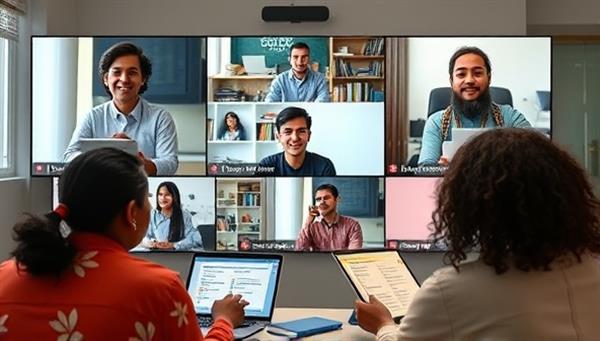 An engaging virtual training session with diverse participants on a video call, with interactive learning materials and a supportive mentor guiding the session, portraying a dynamic and inclusive learning environment.