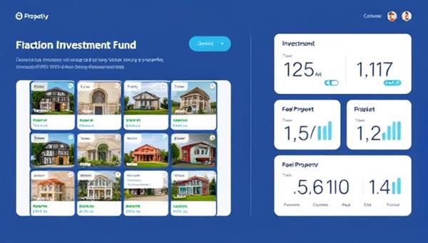 An engaging digital platform interface displaying a diverse real estate investment portfolio with fractional property ownership opportunities, investment performance data, and user-friendly navigation features, illustrating the accessibility and simplicity of micro-property investing through MicroProperty Fund.