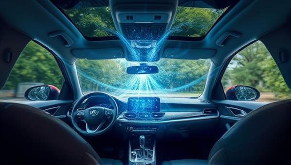 An engaging visual representation of a car interior being purified by a high-tech air purification device, with clean, fresh air visibly circulating inside the vehicle, creating a serene and healthy driving environment for passengers.