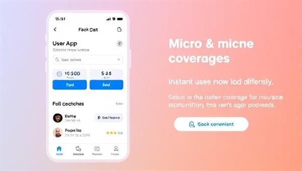An interactive mobile app interface showing users selecting and customizing their instant micro-insurance coverage with a seamless and user-friendly design, emphasizing speed and convenience.