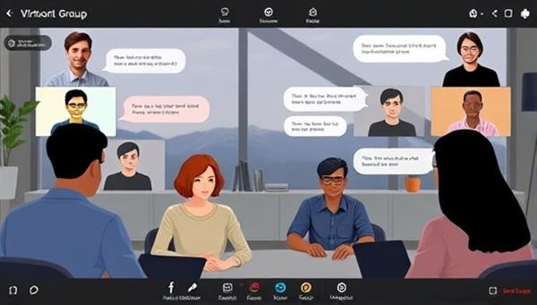 A virtual support group setting with diverse avatars engaging in a moderated discussion, surrounded by calming virtual backgrounds and supportive messaging, creating a sense of inclusivity and understanding within the online community.