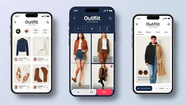 An engaging mobile app interface displaying various outfit suggestions and style recommendations, with interactive features for users to customize their preferences and explore new fashion trends, emphasizing convenience and personalization.
