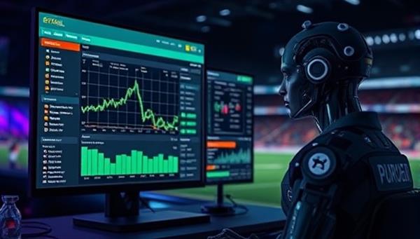 An AI-powered virtual assistant analyzing sports betting data and providing personalized recommendations to a user on the BetGenie AI platform, showcasing the cutting-edge technology and data-driven insights available to enhance the betting experience.