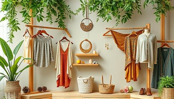 An online fashion marketplace featuring a diverse collection of ethically made clothing items, accessories, and jewelry, displayed in a visually appealing and eco-friendly virtual environment, reflecting the values of sustainability and conscious consumerism.