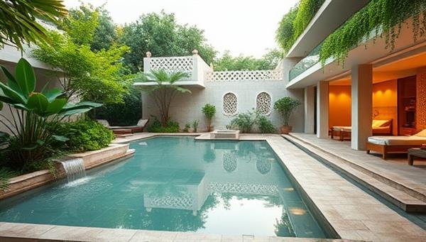 A serene and picturesque image of a luxury beauty retreat destination, featuring a tranquil spa setting with lush greenery, calming water features, and cozy treatment rooms, inviting viewers to immerse themselves in a world of beauty and relaxation.