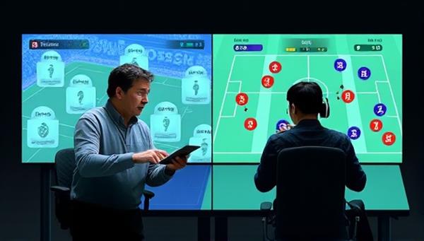 A split-screen image showing a coach giving instructions on one side and a gamer implementing those strategies in real-time on the other side, highlighting the dynamic and interactive coaching experience.