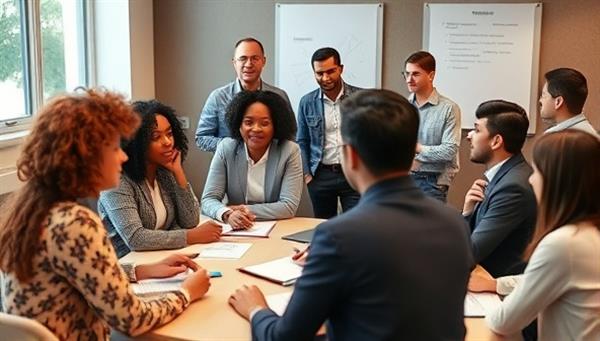A diverse group of professionals engaged in a constructive and inclusive workshop setting, exchanging ideas and collaborating, representing the essence of diversity and inclusion in the workplace.
