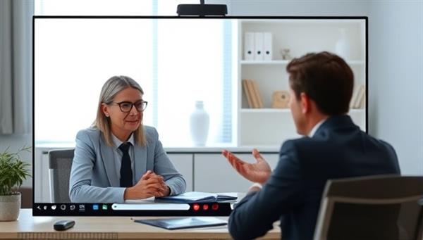 An image of a virtual mediation session with a mediator facilitating a discussion between two parties via video call, showcasing the professionalism and effectiveness of the subscription-based mediation service.
