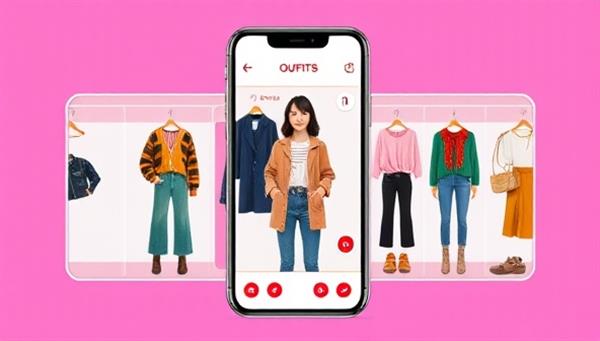 An engaging app interface showcasing a user trying on virtual outfits with a variety of styles, colors, and accessories, creating a virtual closet experience that is both fun and practical.