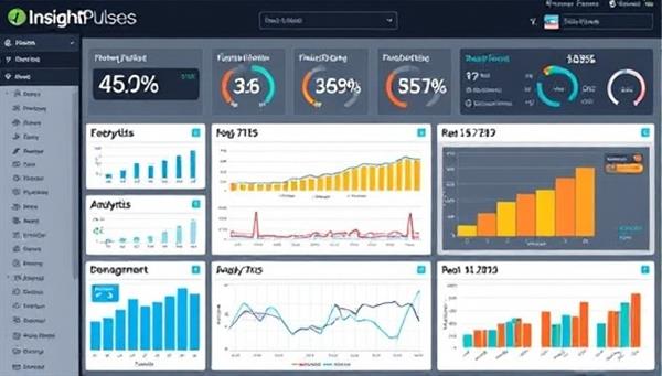 An intricate digital dashboard displaying real-time analytics, engagement metrics, and audience demographics, with colorful data visualizations and trend graphs, symbolizing the powerful insights and strategic advantages offered by InsightPulse