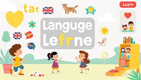 An engaging language learning platform interface with colorful illustrations, interactive games, and animated characters, creating a playful and educational space for young learners to explore new languages.