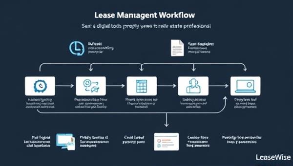 An infographic depicting a simplified lease management workflow with digital tools and automation, showcasing how LeaseWise streamlines the process for property owners and real estate professionals.