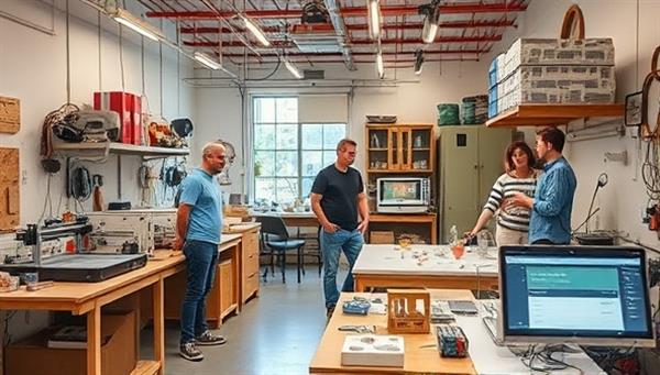 An image capturing a vibrant workshop space filled with digital fabrication tools, creative projects in progress, and participants collaborating on innovative designs, reflecting a dynamic and inspiring learning environment for digital fabrication enthusiasts.