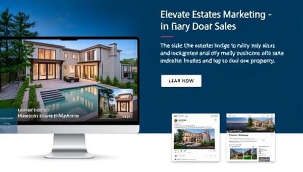 A visually striking digital marketing campaign showcasing a luxury property listing with professional photography, compelling ad copy, and engaging social media posts, highlighting the impact of Elevate Estates Marketing