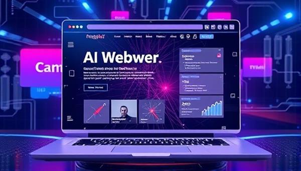 An artistic representation of a futuristic website interface morphing and adapting to different user interactions, showcasing the seamless integration of AI technology in web design.