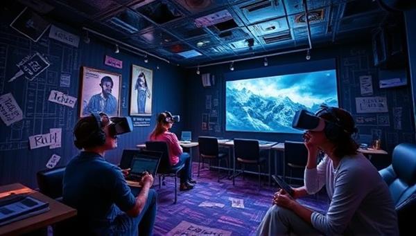 A virtual reality escape room scenario featuring intricate puzzles, mysterious clues, and immersive environments, with players wearing VR headsets and interacting with the digital world, creating an adrenaline-pumping and captivating experience.