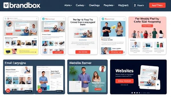 An engaging visual representation of BrandBox digital marketing kit, showcasing a variety of customizable templates for social media posts, email campaigns, and website banners, highlighting the versatility and user-friendly nature of the platform.