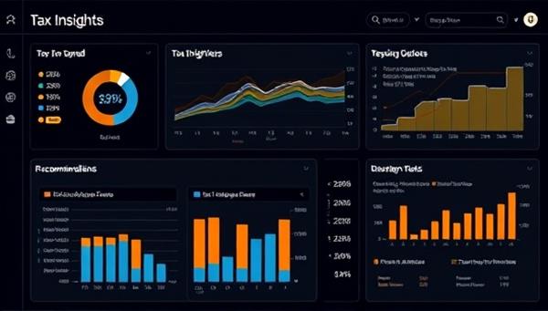 A sophisticated data analytics dashboard displaying tax insights, trends, and recommendations for businesses, with interactive visualizations and customized tax planning strategies, conveying a sense of precision and strategic tax optimization through advanced analytics.