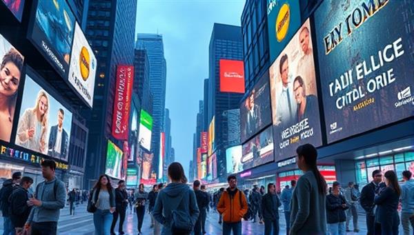 An artistic rendering of a virtual cityscape filled with interactive digital billboards and advertisements, with avatars of diverse users engaging with the content, creating a visually stunning and futuristic advertising environment.